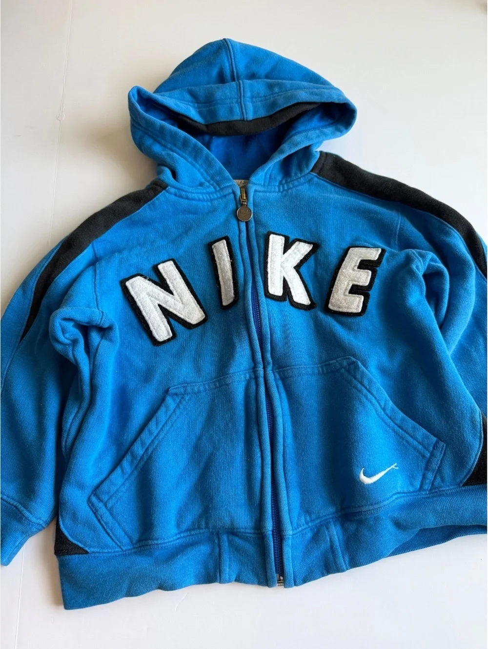 Vintage Y2K Nike Spellout Zip Up Hoodie Sweatshirt Blue Boys Size 4